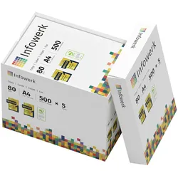 Infowerk Druckerpapier Kopierpapier 2500 Blatt (5x500 ) DIN A4 80 g Premium Hochweiß CIE 160 Testsieger PEFC Umweltzertifikat