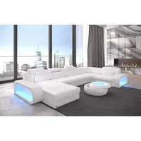 Sofa Dreams Wohnlandschaft Ledercouch Sofa Leder Berlin U Form Ledersofa, Couch, mit LED, wahlweise mit Bettfunktion als Schlafsofa, Designersofa weiß