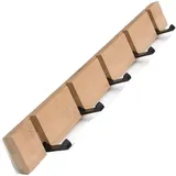 Wandgarderobe Aus Holz Mit Klapphaken Zum Aufhängen Von Schals, Taschen, Regenschirmen, Handtüchern Und Kleidung (5 Haken, Holz, 50 Cm)