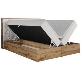 MKS Meble Boxspringbett 160x200 mit Bettkasten, Polsterbett 160x200 mit Matratze H3, Boxspringbett 160x200 mit Kopfteil, Boxspringbett mit Massivholz - Nessi... - Weiß