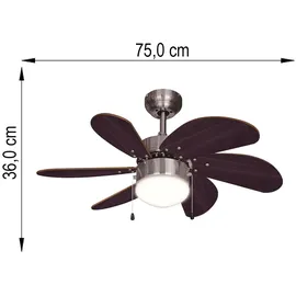 ETC Shop Deckenventilator 75 cm Zugschalter Braun
