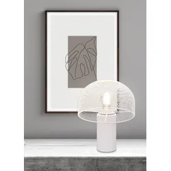 LEONIQUE Tischleuchte "Elenoire", weiß, Lampen, Pilzlampe Tischlampe Schreibtischlampe Gitter Draht Schirm