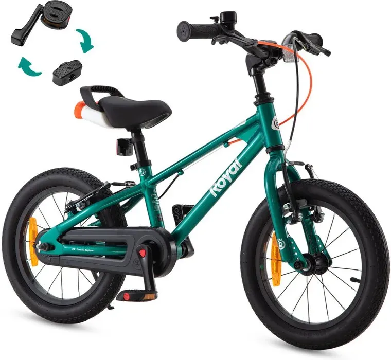RoyalBaby + Kids Fahrrad + Aluminium EZ Freestyle + 14 Zoll Grün, Nettogewicht 7。4 kg