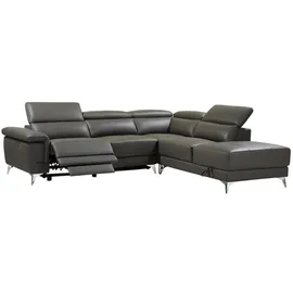 vente-unique Relaxsofa Ecksofa Leder elektrisch - Ecke Rechts - Anthrazit - PASCALINE