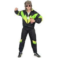 Foxxeo 80er Jahre Kostüm für Erwachsene Premium 80s Trainingsanzug Assianzug Assi - Herren Größe S-XXXXL - Fasching Karneval Anzug, Farbe schwarz grün gelb, Größe: L