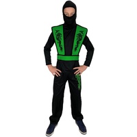 Foxxeo grünes Ninja Kostüm für Jungen - Größe 110-152 - grüner Ninja Kämpfer für Kinder Fasching Karneval, Größe:122/128