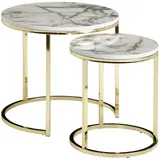 KADIMA DESIGN Design Beistelltisch 2er Set Marmor Optik Rund, Couchtisch 2 in Weiß | Gr.: onesize