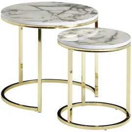 KADIMA DESIGN Design Beistelltisch 2er Set Marmor Optik Rund, Couchtisch 2 in Weiß | Gr.: onesize
