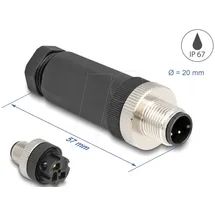 DeLock M12 Steckverbinder A-kodiert 3 Pin Stecker zur Montage mit Schraubanschluss