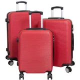 Trendyshop365 Kofferset Malaga, 4 Rollen, (Trolley, 3 tlg., Hartschale), Trolley, Zahlenschloss, Doppelrollen rot