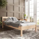 Hansales Holzbett 120x200 cm Külli Scandi Style mit Rollrost aus unbehandeltem hartem FSC® Birken Vollholz - über 350 kg - Einzelbett Bettgestell mit Kopfteil.