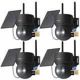 ZREE Überwachungskamera 4 Stück 4G LTE Überwachungskamera Aussen mit SIM Karte & 32&64GB karte (Aussen, Außenbereich, Wald, Farm, Campingbus, Straße, 355°/90° Schwenkbar PTZ Kabellos IP Kamera Ohne WLAN Outdoor Kamera, 2K Farbe Nachtsicht aussenkamera PIR Erkennung 2-Wege-Audio, 4-fachen digitalen Zoom IP66 Wasserdicht für Garten, Hof) schwarz