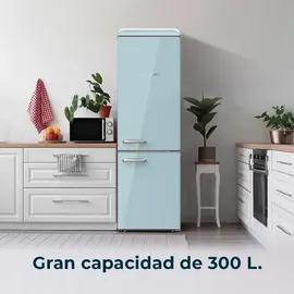 Cecotec Bolero CoolMarket Combi Origin 300 Blue Retro-Kühl-Gefrierkombination (300 l, 1915 mm hoch, Blau)