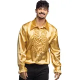 Boland- Disco Hemd mit Rüschen, Gold, für Herren, Kostüm, Party Shirt, Schlagermove, 70er Jahre, Mottoparty, Karneval