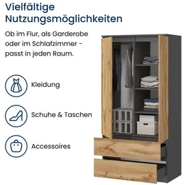 home collective Kleiderschrank Schrank Mehrzweckschrank Haushaltsschrank 90x50x180 cm (BxTxH) mit 2 Schubladen, 3 Einlegeböden & Kleiderstange –... - Grau/Braun