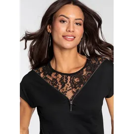 MELROSE Kurzarmshirt MELROSE, Damen, Gr. 38, schwarz, Jersey, Obermaterial: 95% Viskose, 5% Elasthan. Spitze: 100% Polyester, unifarben, bequem hüftlang, angeschnitten, Shirts, mit angeschnittenen Ärmeln, bequeme Passform, mit feiner Spitze