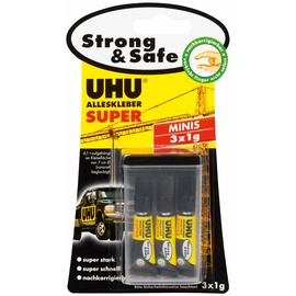 UHU Super strong & safe Minis Alleskleber Tube, 3g (3x 1g) (44305)