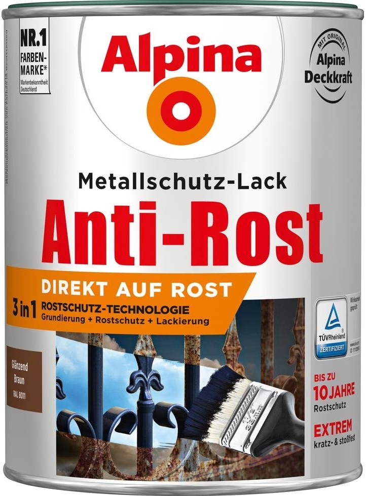 Alpina Metallschutzlack Anti-Rost Braun 2,5 Liter glänzend