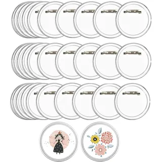 30 Stück Transparente Buttons Selber Machen– DIY Ansteckbuttons ohne Buttonmaschine, für Foto, Bild, Logo (5,4cm) – Acryl Knopfabzeichen mit Sicherheitsnadel, ideal für Kleidung, Schule & Handwerk