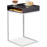 Relaxdays Beistelltisch, C-Form, HBT: 63x37x38 cm, Sofatisch zum Unterschieben, MDF & Metall, Ablagefach, schwarz/silber