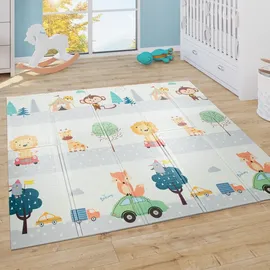 Paco Home Spielmatte Krabbelmatte Baby Matte Faltbar Abwaschbar Wendbar Tier Motiv - Bunt