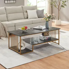 [en.casa] Couchtisch Klibro 120x60x42 cm Marmoroptik, schwarz/Goldfarben