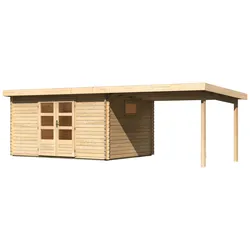 Gartenhaus KARIBU "Trittau 5", beige (naturbelassen), ohne Fußboden, ohne Dacheindeckung, Holz, Gartenhäuser, mit Anbaudach und Fenster