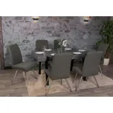 Mendler 6er-Set Esszimmerstuhl HWC-G55, Küchenstuhl Stuhl, Stoff/Textil Edelstahl gebürstet grau-braun