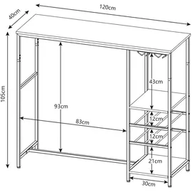 [en.casa] Bartisch Stjørdal 120 x 40 x 105 cm Schwarz/Walnussoptik