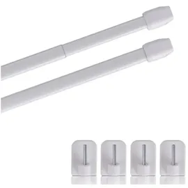 BestLivings Vitragestangen 2er Pack ausziehbar, 2 Gardinenstangen mit Selbstklebehaken - Befestigung ohne Bohren - (Farbe: weiß, Größe: 40-60cm)