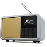 LEMEGA CR7 Tragbares Mini DAB+ Radio mit Bluetooth(Akku mit bis zu 12 Stunden Laufzeit,UKW,IPX4 wasserdicht,Holzetui, Lederoberfläche,Schlüsselband,Doppelwecker,Sleeptimer,40 Voreinstellungen) Grau