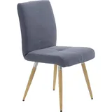 4-Fußstuhl K+W KOMFORT & WOHNEN "6411", blau (blau 52, asteiche natur), B:48cm H:90cm T:62cm, Stühle, mit Sitzsteppung, Edelstahlgriff am Rücken, Massivholzbeine