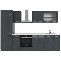 Vicco Küchenzeile R-Line 300 cm Schwarz Beton/Anthrazit mit Arbeitsplatte Weiß-Marmor