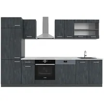 Vicco Küchenzeile R-Line 300 cm Schwarz Beton/Anthrazit mit Arbeitsplatte Weiß-Marmor
