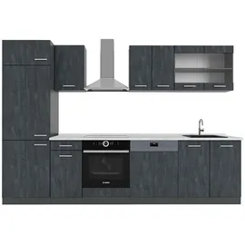 Vicco Küchenzeile R-Line 300 cm Schwarz Beton/Anthrazit mit Arbeitsplatte Weiß-Marmor