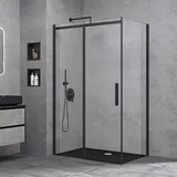 doporro Eckdusche mit Schiebetür 100 x 140 cm schwarz Klarglas Duschwanne