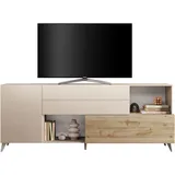 Home Affaire Sideboard HOME AFFAIRE "Monaco in Breite 241 cm, Anrichte mit Tür, Klappe und 2 Schubkästen", weiß (cashmere, eiche cadiz nb), B:241cm H:94cm T:42cm, Sideboards, Sideboard, Stauraumschrank – sanftes Schließen, edles Design, viel Platz