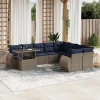 vidaXL Gartensofa-Set 10-tlg. grau Polyrattan