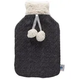 Axion axion® Wärmflasche mit Bezug in schwarz-weiß mit Plüsch und Pompons