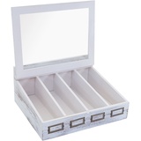 Mendler Aufbewahrungsbox Teebox Schmuckkästchen Kiste, Paulownia 17x37x33cm ~ weiß, shabby