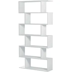 Dmora Buchhandlung Joliet, Hohes doppelseitiges Bücherregal, Trennregal mit 5 Fachböden, Modernes Büroregal, 80x24h192 cm, Glänzend Weiß