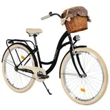 26 Zoll Damenfahrrad MILORD Citybike Mit Weidenkorb Schwarz-Creme Fahrrad 1 Gang - Schwarz-Creme
