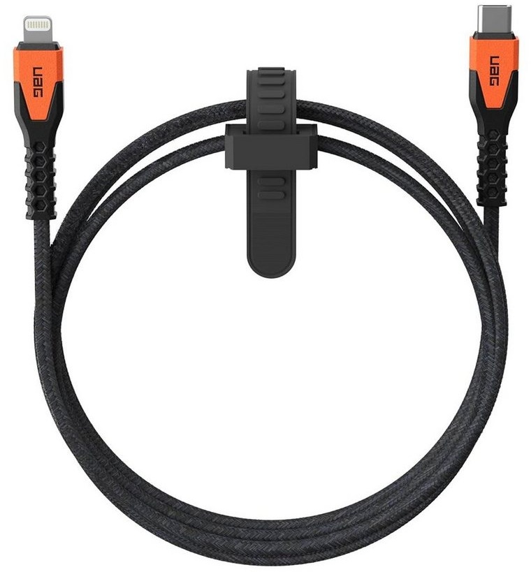 UAG Rugged Kevlar Smartphone-Kabel, USB-C auf Lightning, (150 cm), [MFi zertifiziert, 30W Fast Charging, USB 2.0 bis zu 480 MB/s] orange|schwarz