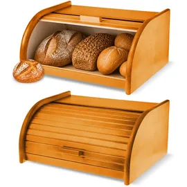 Kadax geräumiger Brotkasten aus hochqualitativem Holz, Brotbehälter mit Rolldeckel für längere frische, Brotbox mit Frontklappe, öko, Rollbrotkasten, Brotaufbewahrung (Beige)