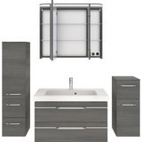 Saphir Badmöbel-Set »Balto Sprint 4-teilig, Mineralmarmor-Waschtisch mit LED-Spiegelschrank«, (5 St.), grau