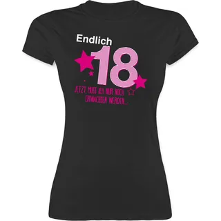 Shirt Damen - 18. Geburtstag - Endlich Achtzehn Fuchsia weiß - XL - Schwarz - geburtstagsshirt. 18 Geschenk für 18jährigen Tshirt zum geburtstsg Geschenke 18.Geburtstag t-Shirt geburtstagsshirt - XL