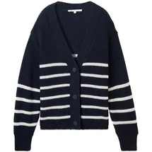 Tom Tailor V Neck Strickjacke Placed Navy White Stripe M