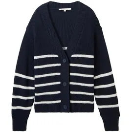 Tom Tailor V Neck Strickjacke Placed Navy White Stripe M