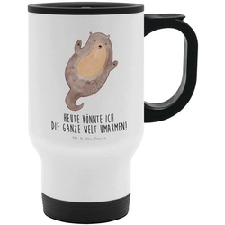 Mr. & Mrs. Panda Thermobecher Otter Umarmen – Weiß – Geschenk, Tasse zum Mitnehmen, Kaffeebecher, Edelstahl weiß