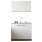 Respekta Merle Miniküche mit integrierter Mikrowelle und Edelstahlspüle, 100 cm, weiß